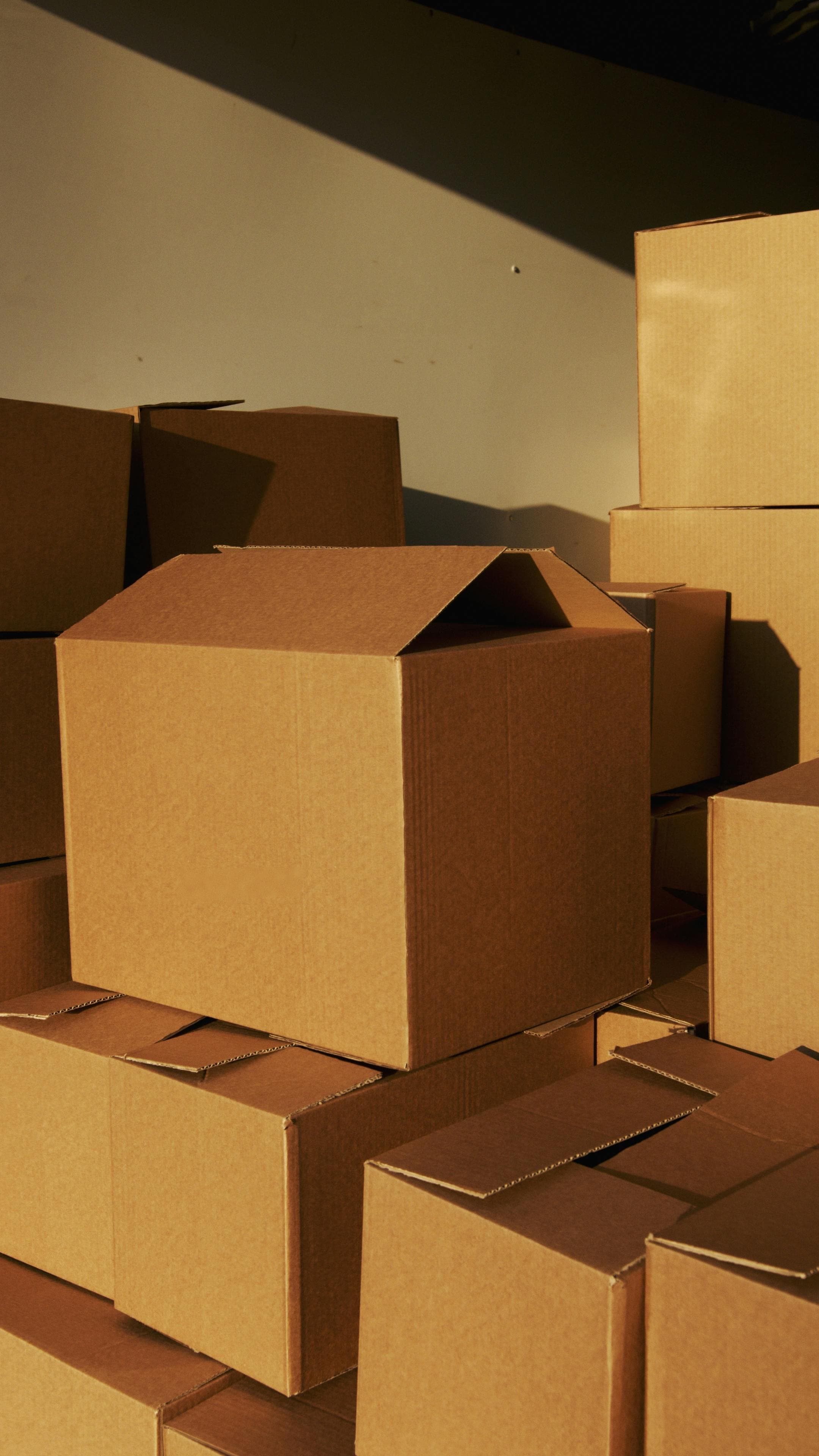 Prepared shipping cartons staged for warehouse dispatch and order fulfillment.